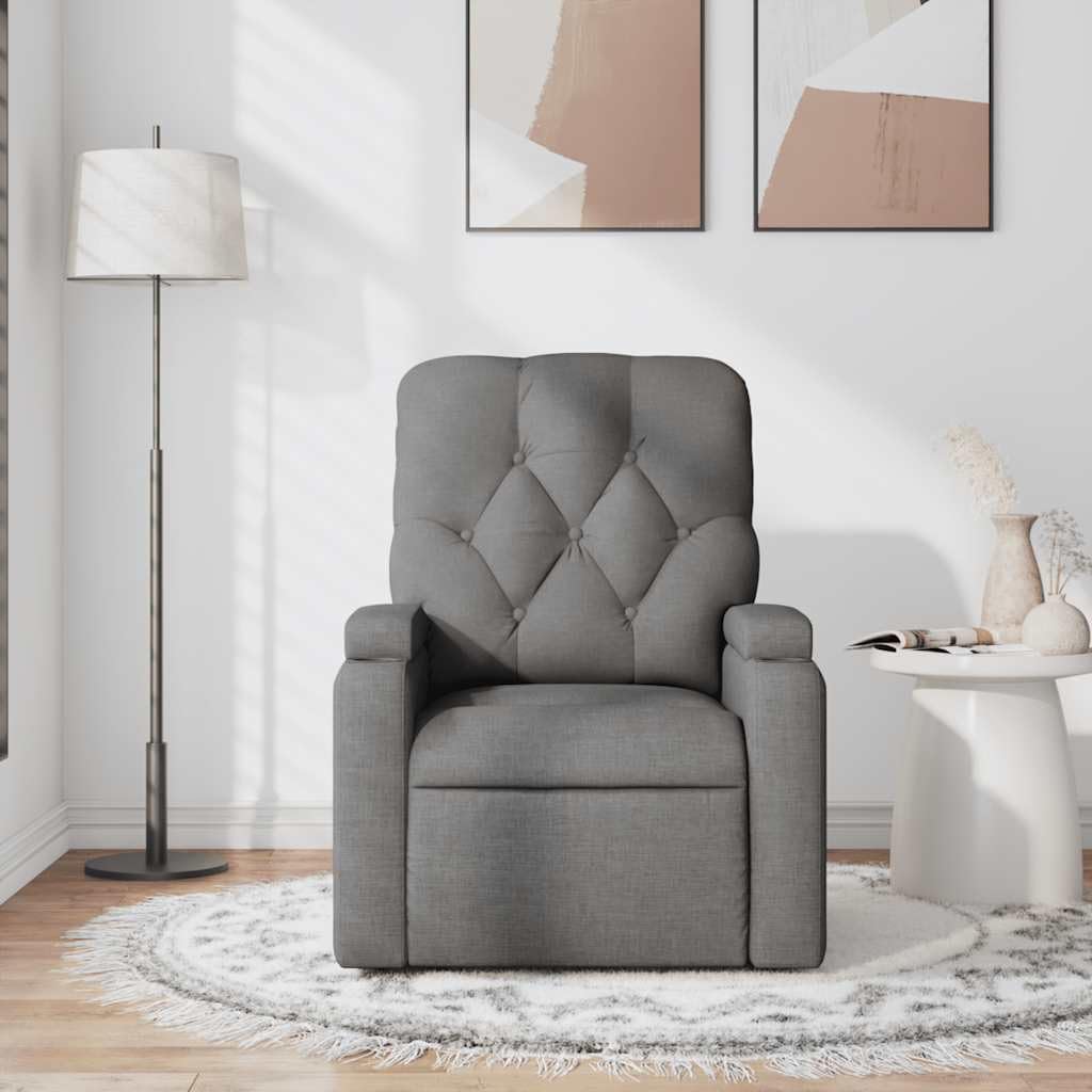 vidaXL Fabric Massage Recliner Chair for Living Room, Home Theater, 6-Point Vibration Massage, Adjustable Back & Footrest, Cup Holders, Dark Gray
