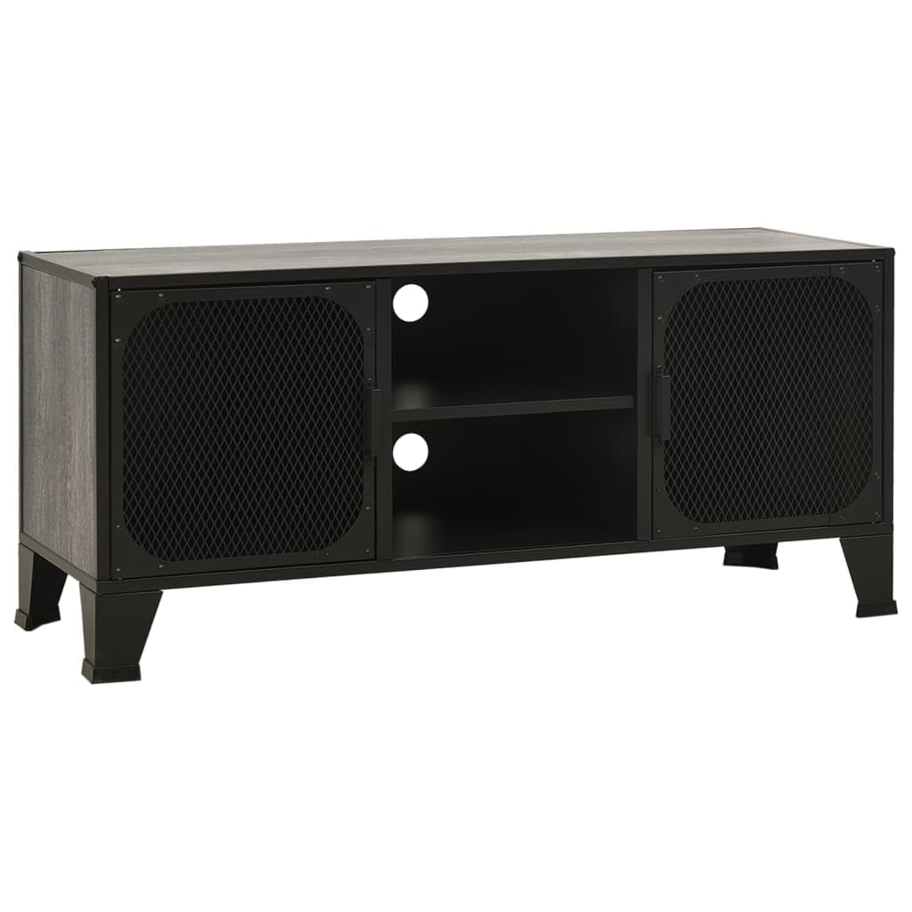 vidaXL Sturdy TV Stand in Gray: Industrial Style Metal and MDF Entertainment Unit with Mesh Doors and Cable Management Holes - for Living Room and Bedroom