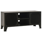 vidaXL Sturdy TV Stand in Gray: Industrial Style Metal and MDF Entertainment Unit with Mesh Doors and Cable Management Holes - for Living Room and Bedroom