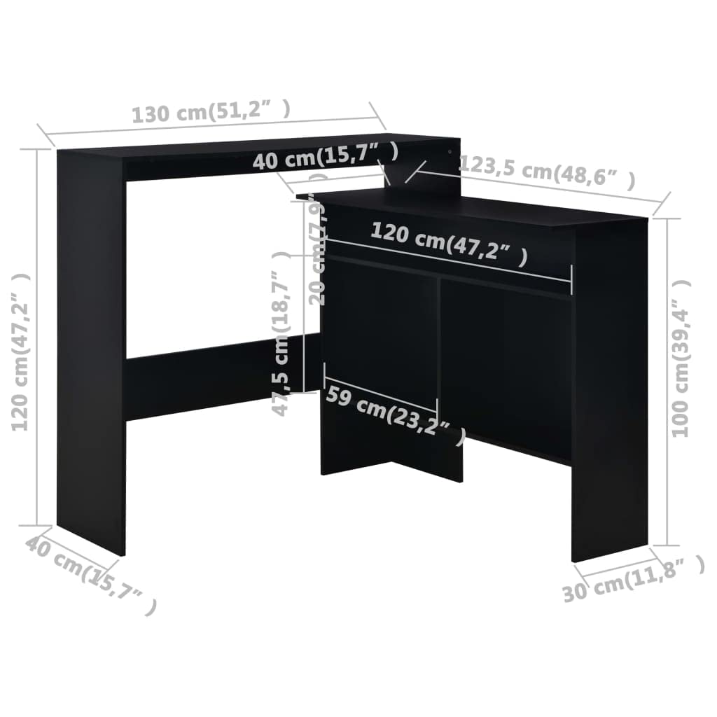 vidaXL Bar Table with 2 Table Tops Black 51.18&quot;x15.75&quot;x47.24&quot;