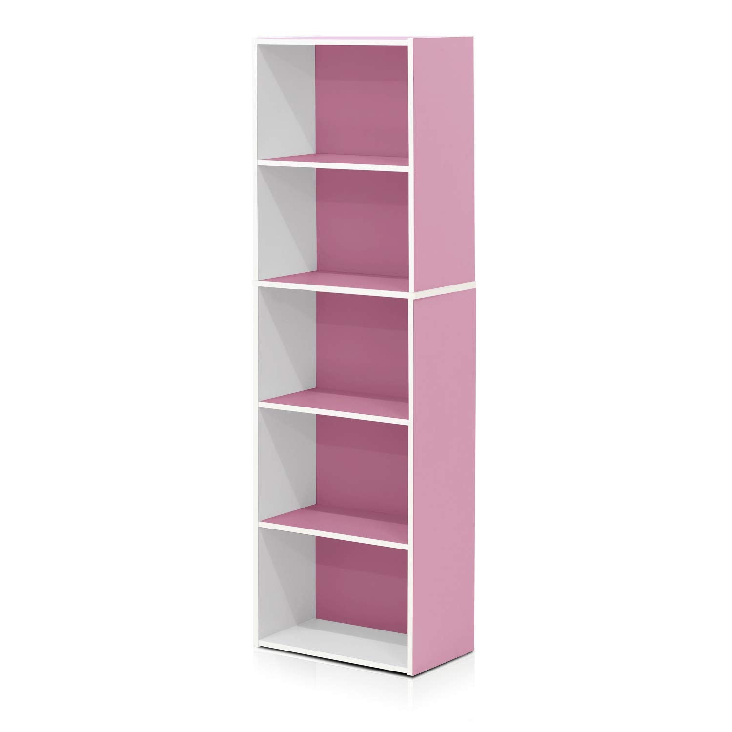 Furinno 5-Tier Reversible Color Open Shelf Bookcase , White/Pink 11055WH/PI