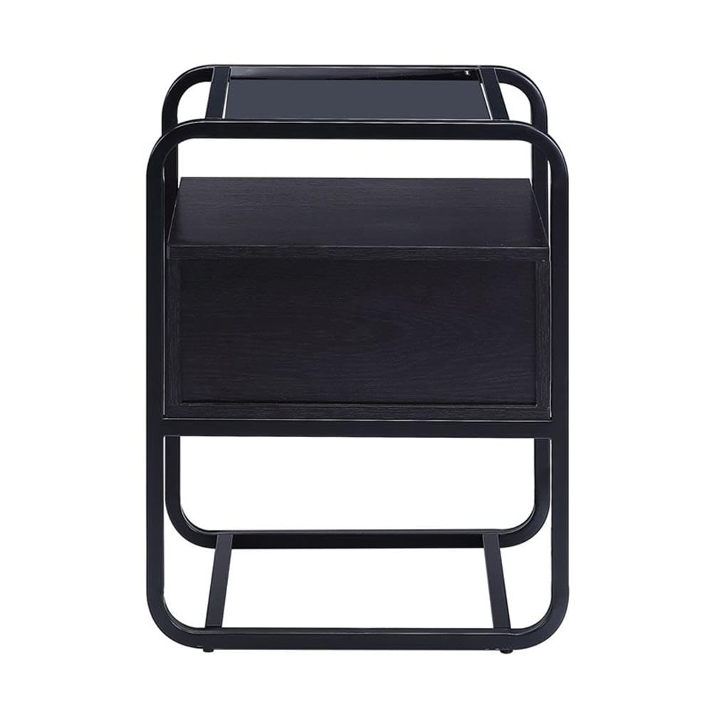 Acme Furniture Metal Frame Nightstand with One Drawer, Black