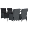 vidaXL Patio Dining Set 5 Piece – Dark Gray Poly Rattan, Adjustable Backrest Chairs, Tempered Glass Tabletop – Outdoor/Garden/Deck Furniture
