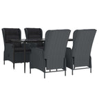 vidaXL Patio Dining Set 5 Piece – Dark Gray Poly Rattan, Adjustable Backrest Chairs, Tempered Glass Tabletop – Outdoor/Garden/Deck Furniture