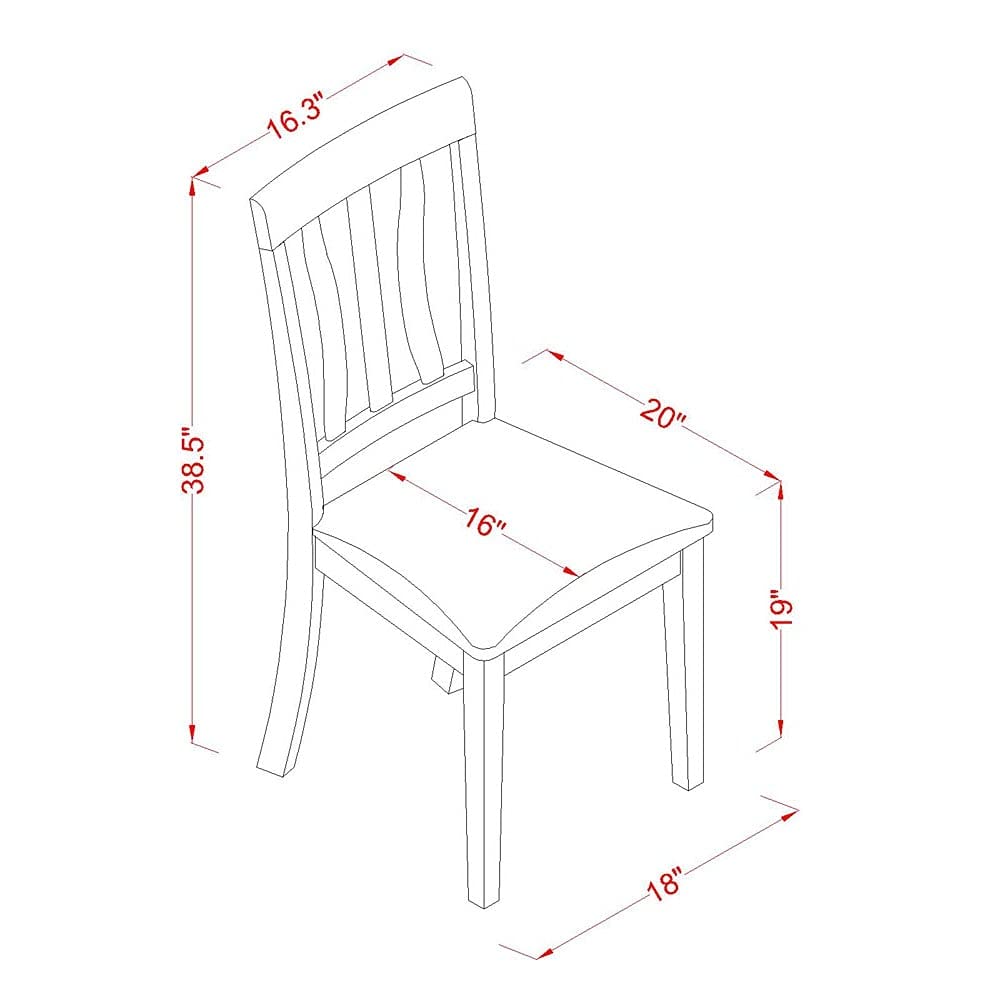 East West Furniture ANC-CAP-W Antique Dining Room Chairs - Slat Back Wooden Seat Chairs, Set of 2, Cappuccino