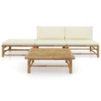 vidaXL Patio Lounge Set 4 Piece, Sectional Sofa for Outdoor Garden, Patio Furniture with Cream White Cushions, Coffee Table, Modern Style, Bamboo