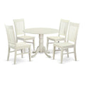East West Furniture DLWE5-WHI-W 5 Piece Dining Table Set for 4 Includes a Round Kitchen Table with Dropleaf and 4 Dining Room Chairs, 42x42 Inch, Linen White