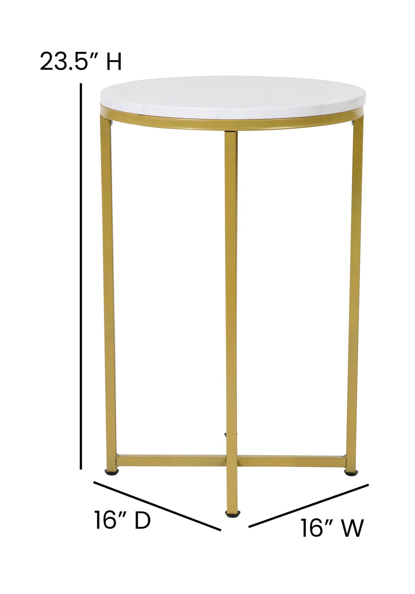 Flash Furniture Hampstead Collection End Table - Modern White Marble Finish End Table - Crisscross Brushed Gold Frame