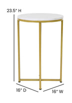 Flash Furniture Hampstead Collection End Table - Modern White Marble Finish End Table - Crisscross Brushed Gold Frame