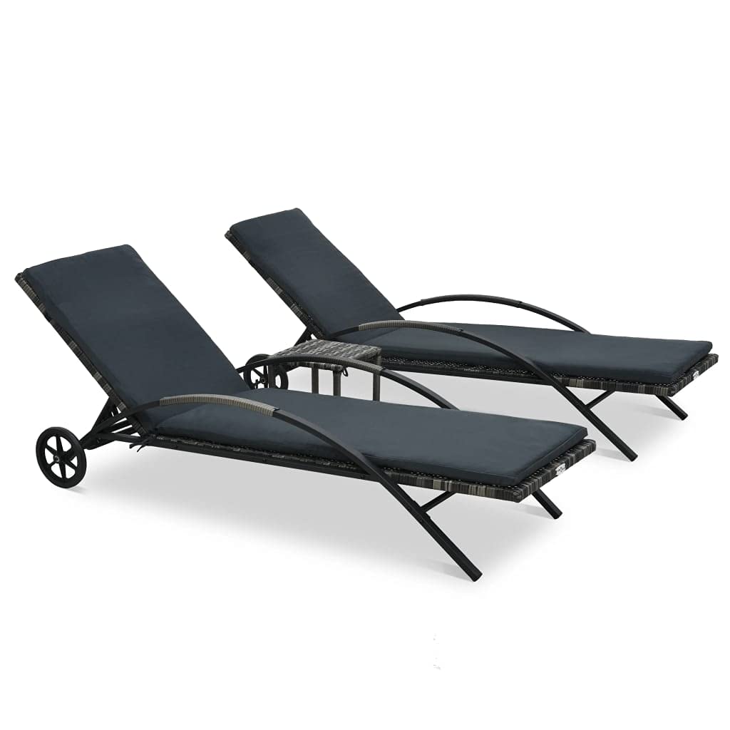 vidaXL Patio Lounge Chair, Sunloungers with Adjustable Backrest, Sunbeds with Cushion and Table, Pool Lounge Chairs, Poly Rattan Anthracite