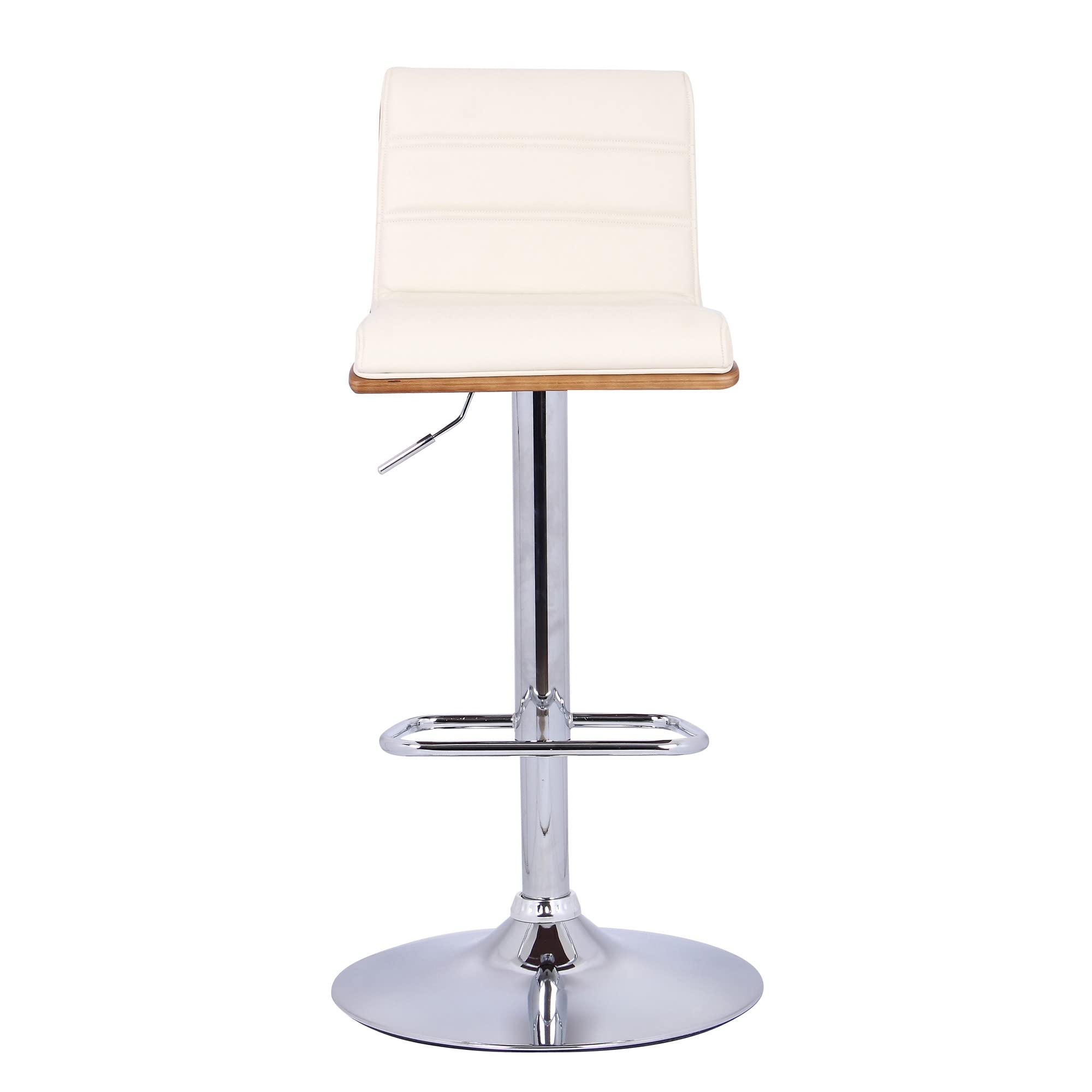 HomeRoots Chrome, Wood, Faux Leather/Leatherette Cream Faux Leather Walnut and Chrome Adjustable Swivel Bar Stool
