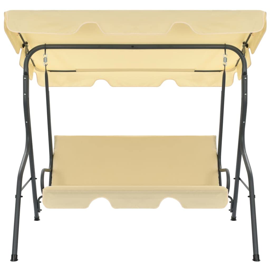 vidaXL Cream White Garden Swing Bench, Powder-Coated Steel Frame, Water-Resistant Polyester Chair, with Large Size Sun-Protecting Canopy, Measures 66.9" x 43.3" x 60.2"