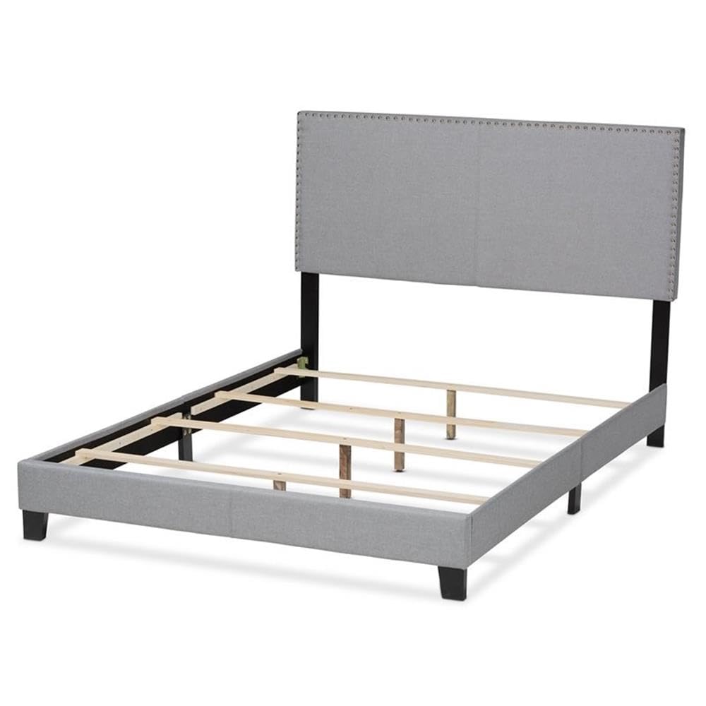 Baxton Studio Ramon Full Size Gray Linen Panel Bed