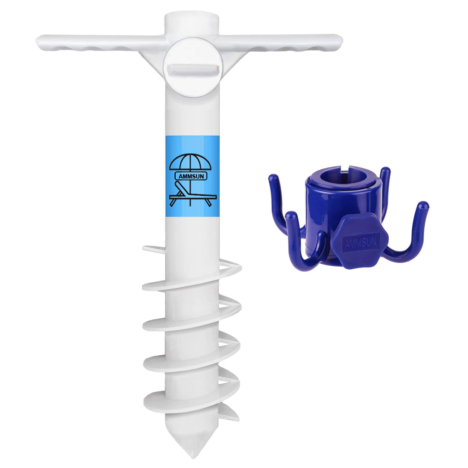 Ammsun Beach Umbrella Sand Anchor Stand Holder And Beach Umbrella Hanging Hook, One Size Fits Most | Safe Stand For Strong Winds