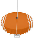 Fall Outdoor Tablecloth With Umbrella Hole, Farmhouse Orange White Stripe Round Tables Zippered Table Cloth Waterproof Tabletop