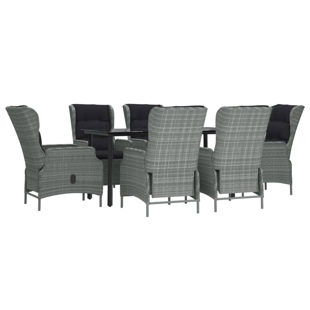 vidaXL Patio Dining Set 7 Piece, Rattan Patio Conversation Set, Outdoor Dining Chair Features Reclining Function, Modern Style, Light Gray Poly Rattan