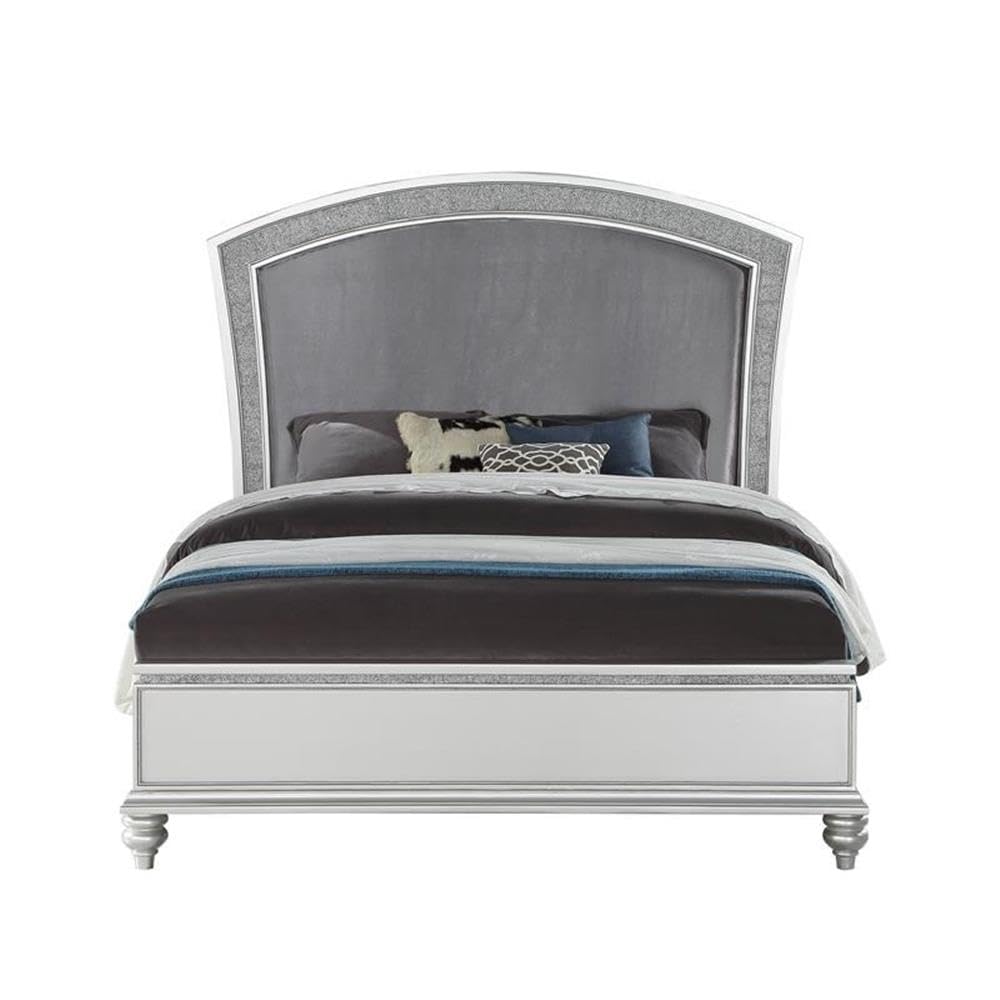 Acme Maverick Queen Upholstered Wooden Panel Bed in White Platinum