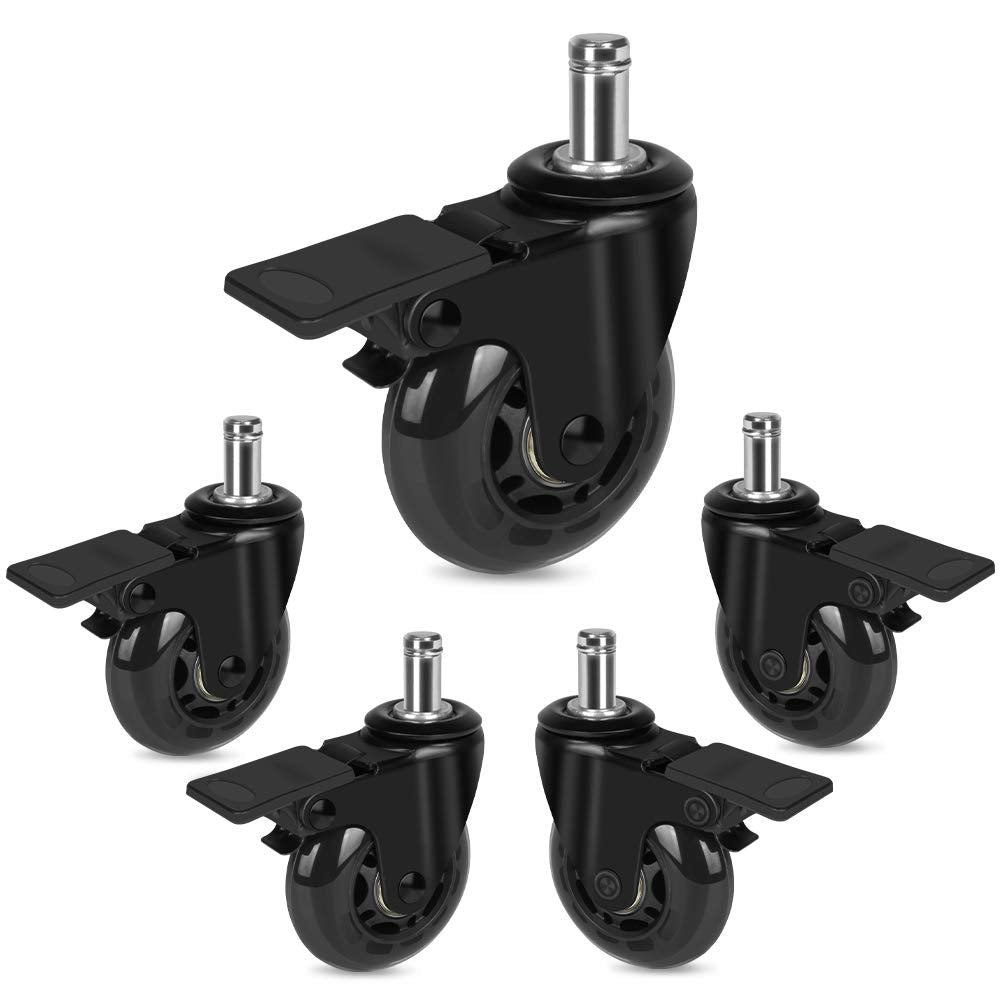 Hirate Office Chair Casters With Brake, 2' Heavy Duty Swivel Lockable Caster Wheels Rolling Safe For Hardwood, Tile & Carpet Fi