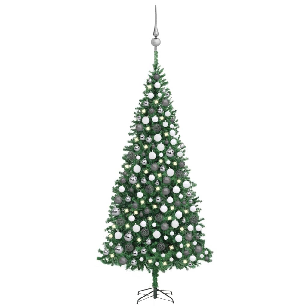 vidaXL Artificial Christmas Tree with LEDs&Ball Set Home Garden Indoor Outdoor Holiday Xmas Seasonal Ornament Decoration LEDs Green