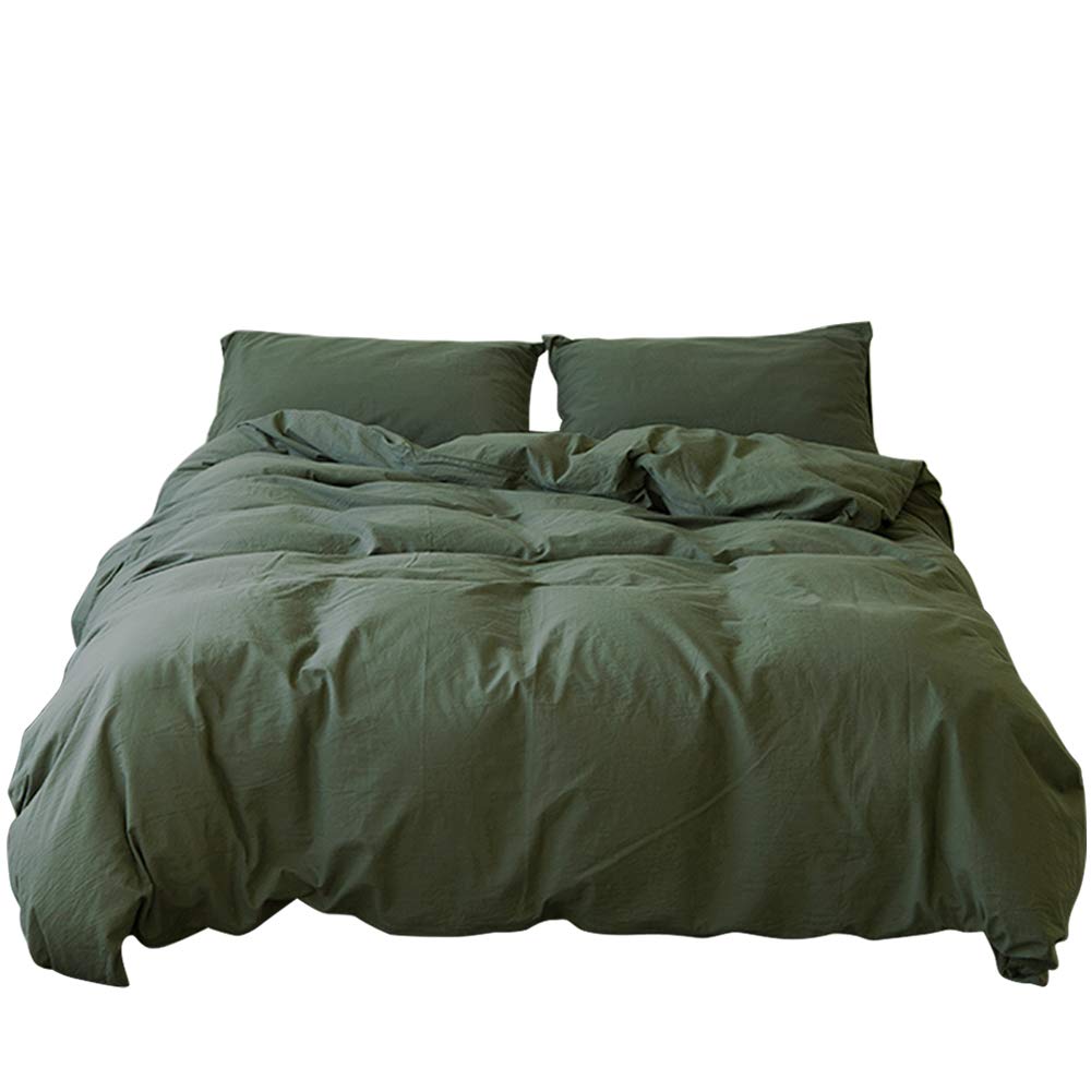 Mkxi Dark Green Twin Duvet Cover Set Nature 100% Cotton Comforter Cover For Teenage Solid Green Easy Care Bedding Collection Bre