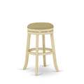 East West Furniture Dvs030-202 Devers Counter Stool Bar Chair - Round Shape Sandalwood Pu Leather Upholstered Bar Height Backless Chairs, 30 Inch Height, Linen White