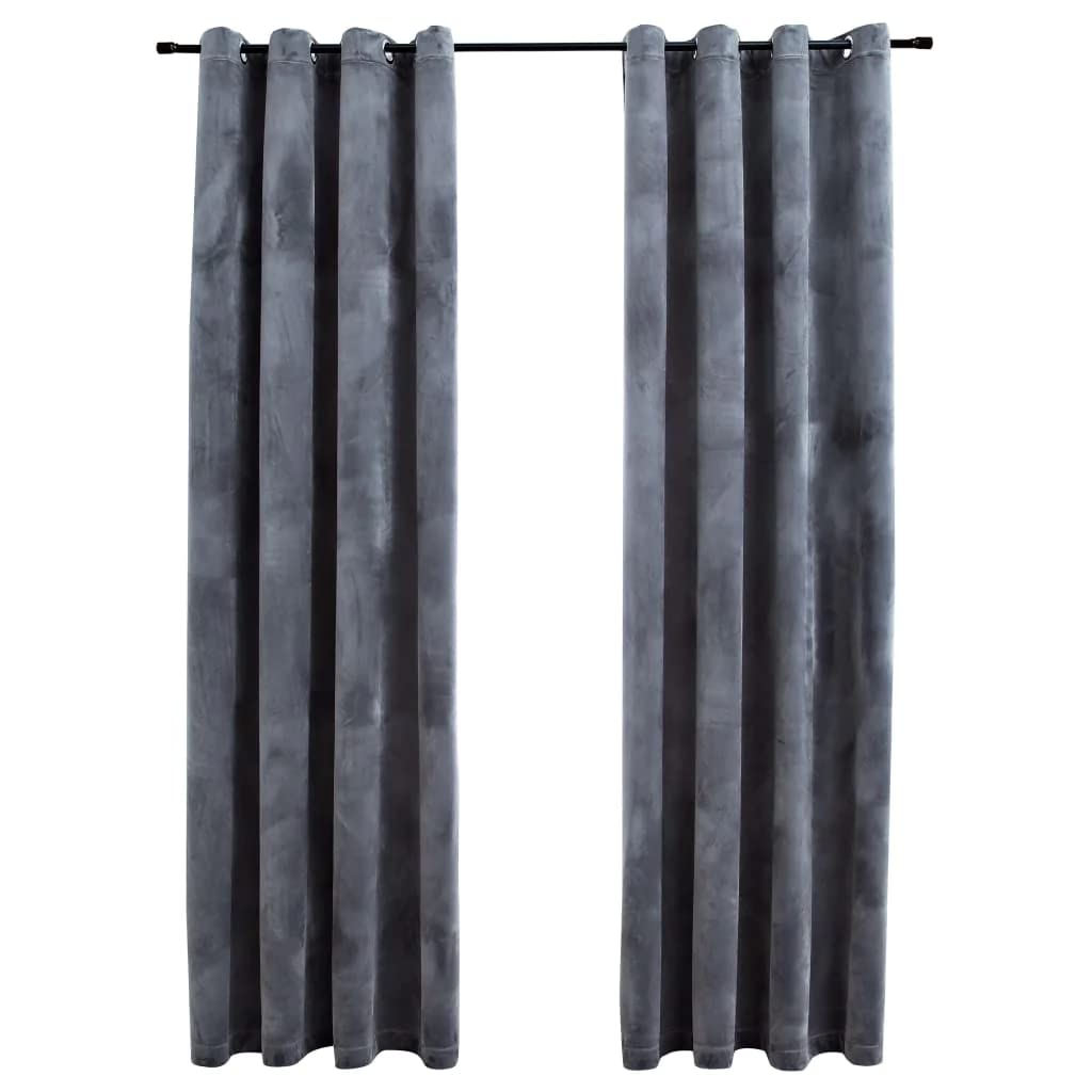 vidaXL 2X Blackout Curtain with Rings Window Blind Covering Drape Drapery Interior Privacy Bedroom Living Room Anthracite 54&quot;x84&quot; Velvet