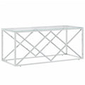 vidaXL Stainless Steel and Tempered Glass Coffee Table - Industrial Style Accent Side Table for Living Room, Lounge, Silver Rectangular Top
