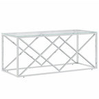 vidaXL Stainless Steel and Tempered Glass Coffee Table - Industrial Style Accent Side Table for Living Room, Lounge, Silver Rectangular Top