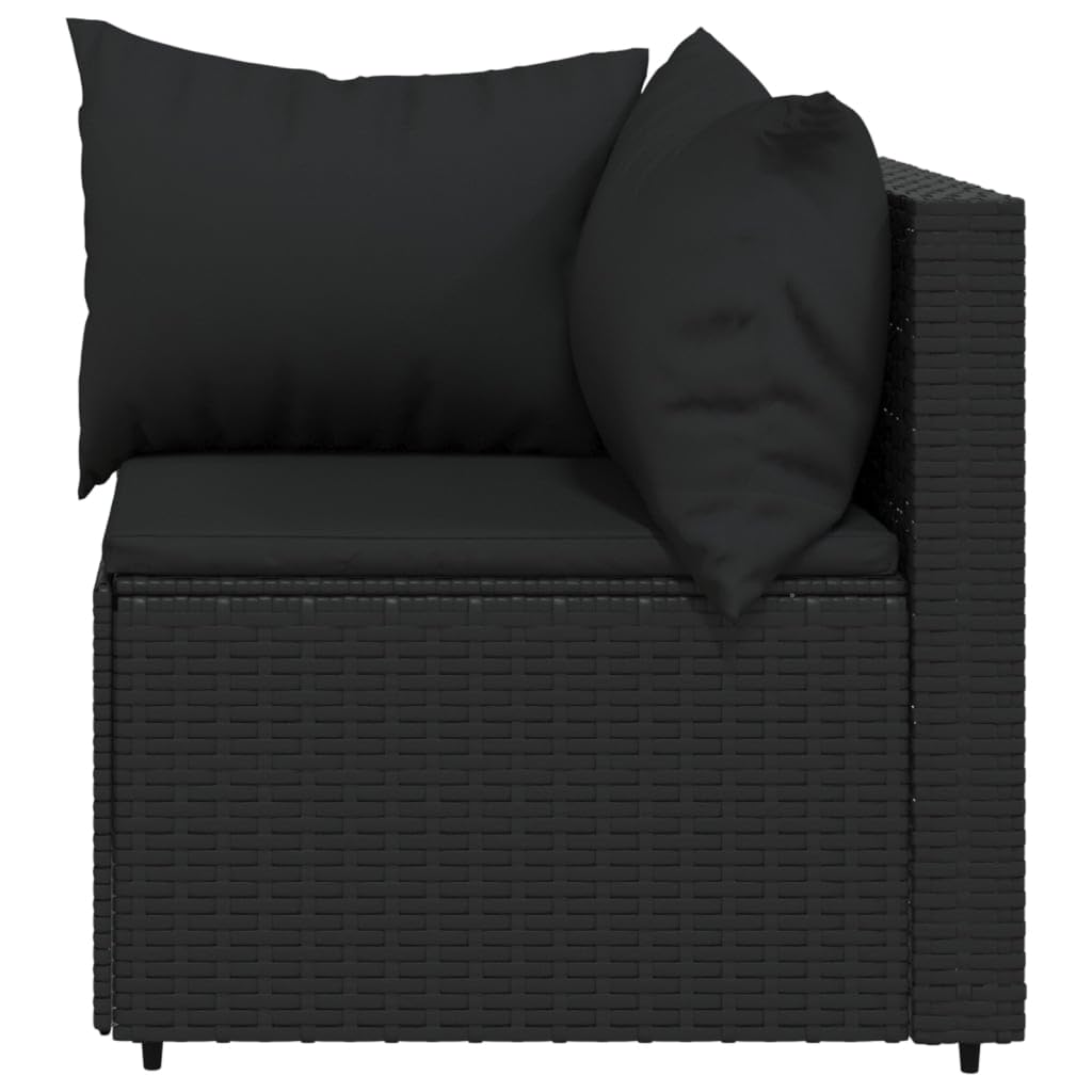vidaXL Patio Corner Sofas – 2 pcs with Cushions, Made of Black Poly Rattan with Powder-Coated Steel Frame, Comes with Thickly Padded Cushions, Stylish and Comfortable Outdoor Furniture
