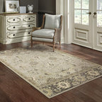 HomeRoots 508848 6 x 9 ft. Gray Brown Tan & Beige Oriental Power Loom Stain Resistant Rectangle Area Rug