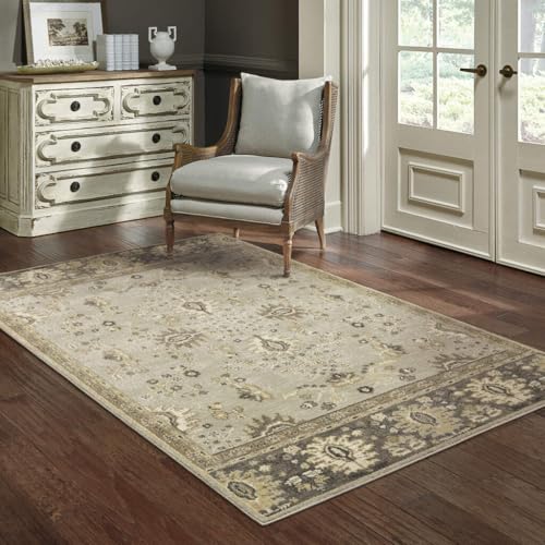 HomeRoots 508848 6 x 9 ft. Gray Brown Tan & Beige Oriental Power Loom Stain Resistant Rectangle Area Rug
