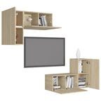 vidaXL TV Cabinet Set 4 Piece Home Living Room Furniture TV Stand HiFi Stereo Cabinet Media Unit Entertainment Center Sonoma Oak Engineered Wood