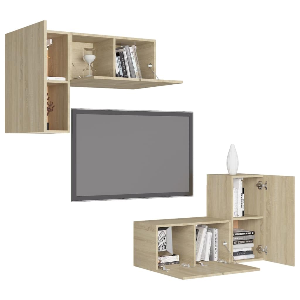 vidaXL TV Cabinet Set 4 Piece Home Living Room Furniture TV Stand HiFi Stereo Cabinet Media Unit Entertainment Center Sonoma Oak Engineered Wood