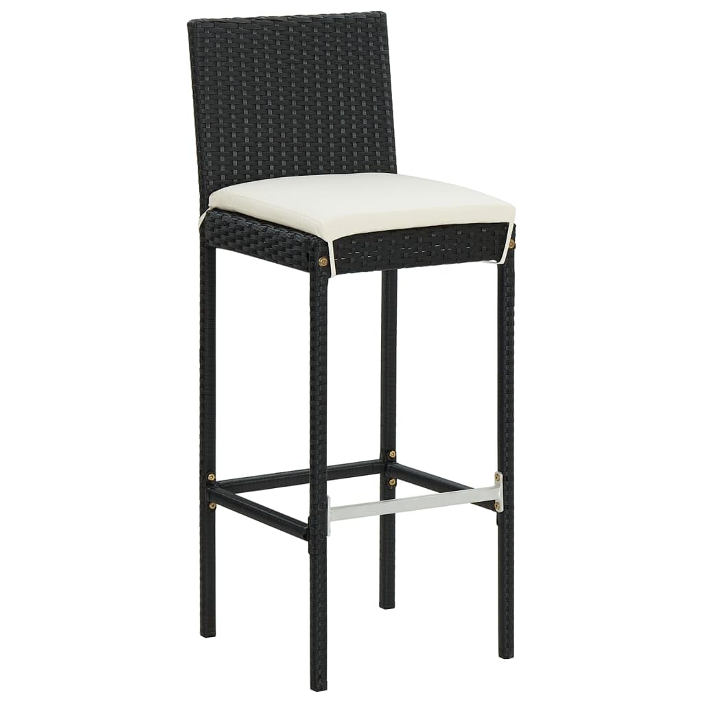 vidaXL 3-Piece Patio Bar Set-Black Poly Rattan & Solid Acacia Wood Table-Square Outdoor Garden Furniture with Cream White Cushions