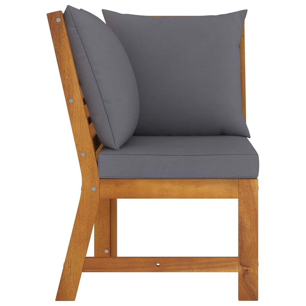 vidaXL - Solid Acacia Wood Corner Sofa with Dark Grey Comfortable Cushions, Weather-Resistant for Outdoor and Indoor Use