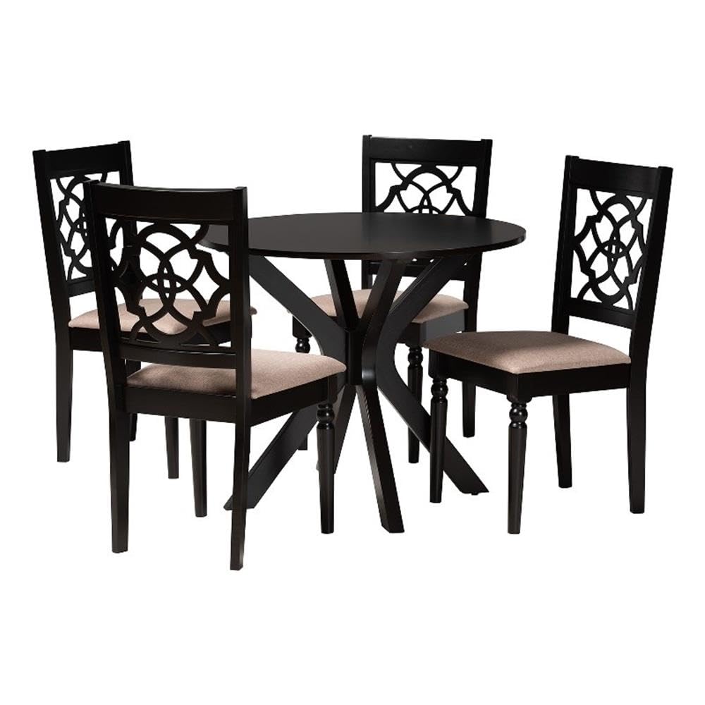Baxton Studio Sadie Modern Beige Fabric And Espresso Brown Finished Wood 5-Piece Dining Set