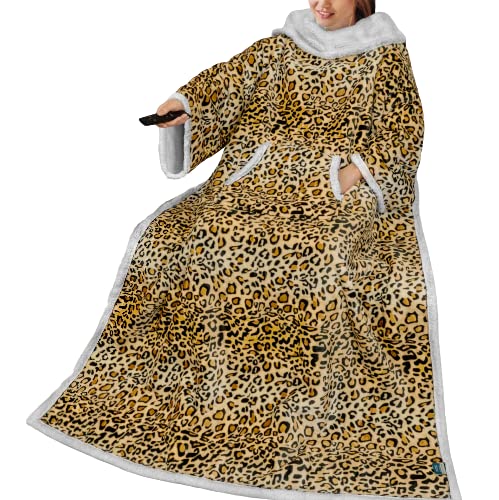 Pavilia Sherpa Fleece Blanket With Sleeves And Foot Pockets For Women Men Adult, Wearable Blanket Throw Wrap, Thick Warm Cozy Ex