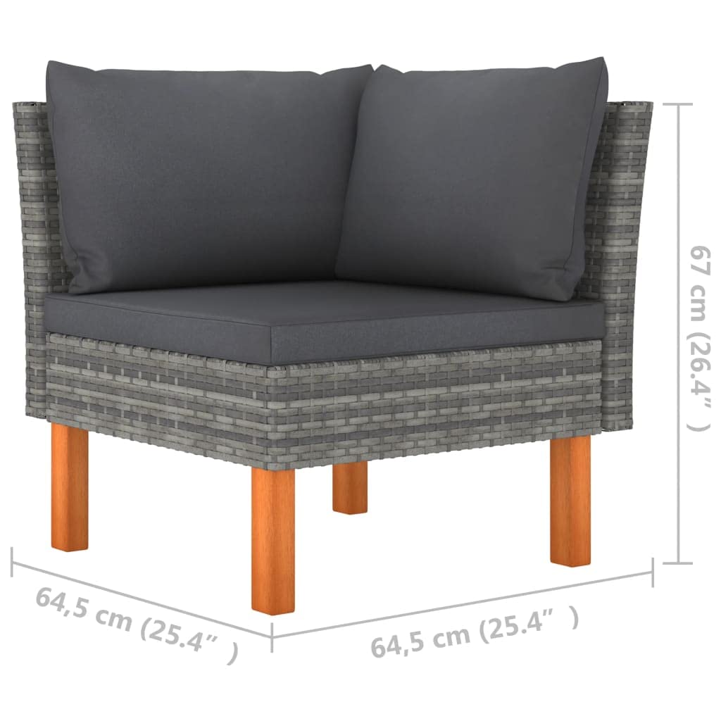 vidaXL Outdoor Patio Lounge Set of 9 - PE Rattan, Powder-Coated Steel and Eucalyptus Wood, with Removable Cushions - Gray/Anthracite