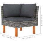 vidaXL Outdoor Patio Lounge Set of 9 - PE Rattan, Powder-Coated Steel and Eucalyptus Wood, with Removable Cushions - Gray/Anthracite