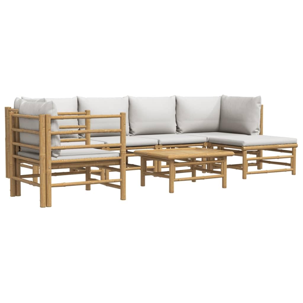 vidaXL 7 Piece Bamboo Patio Lounge Set with Light Gray Cushions - Durable Bamboo Furniture for Outdoor, Patio, Garden with Convenient Modular Design