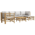 vidaXL 7 Piece Bamboo Patio Lounge Set with Light Gray Cushions - Durable Bamboo Furniture for Outdoor, Patio, Garden with Convenient Modular Design