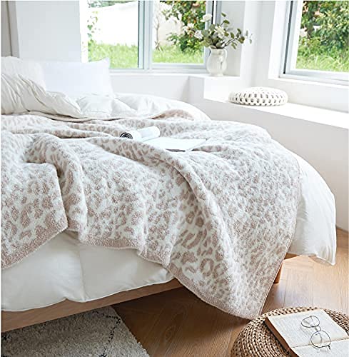 Fluffy Microfiber Leopard Knitted Throw Blanket Super Soft Cozy Lightweight Fleece Bed Blanket For Sofa Bed Stone Cream 53'X70'