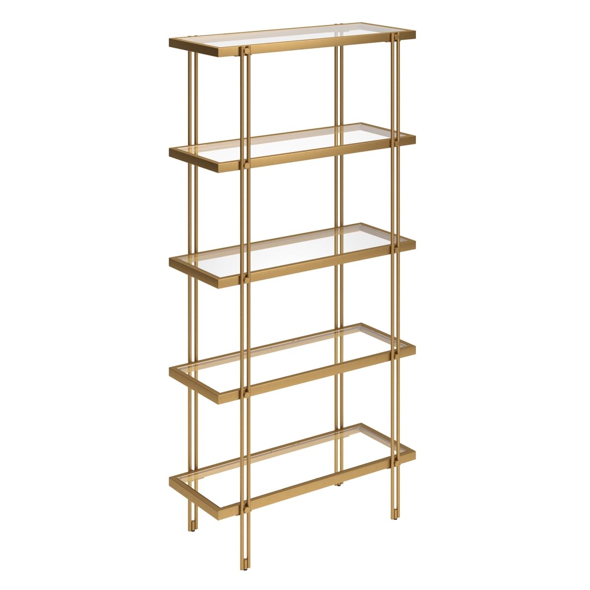 HomeRoots 527596 68 in. Metal & Glass Five Tier Standard Bookcase Gold