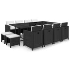 vidaXL Patio Furniture Set 13 Piece, Table and Chair for Garden Balcony Porch, Outdoor Dining Set with Cushions, Stool, Poly Rattan Black