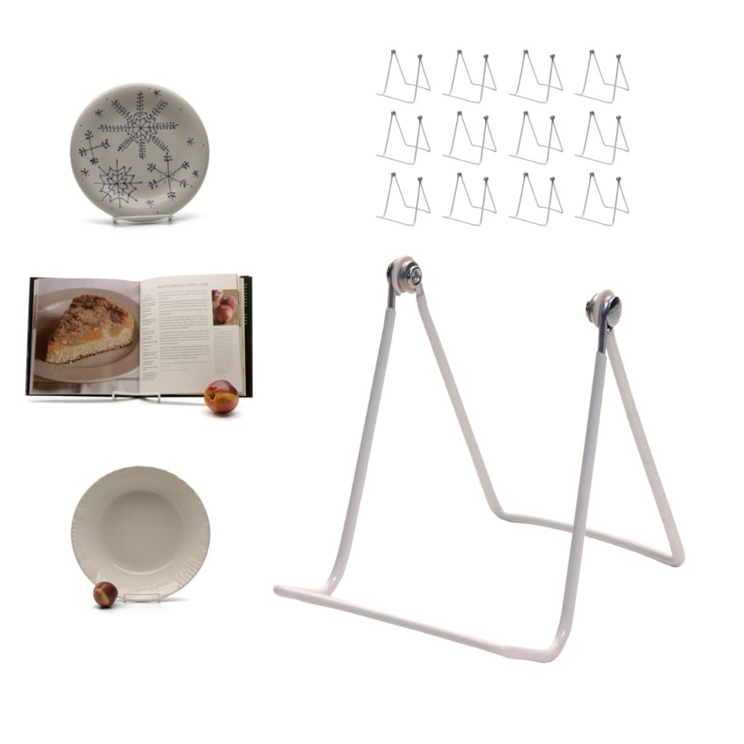 KINGDOM SOLUTIONS MADE IN USA 12-Pack Sturdy & Durable Adjustable White Metal Easels to Display Books, Frames, Comics, Plates & 