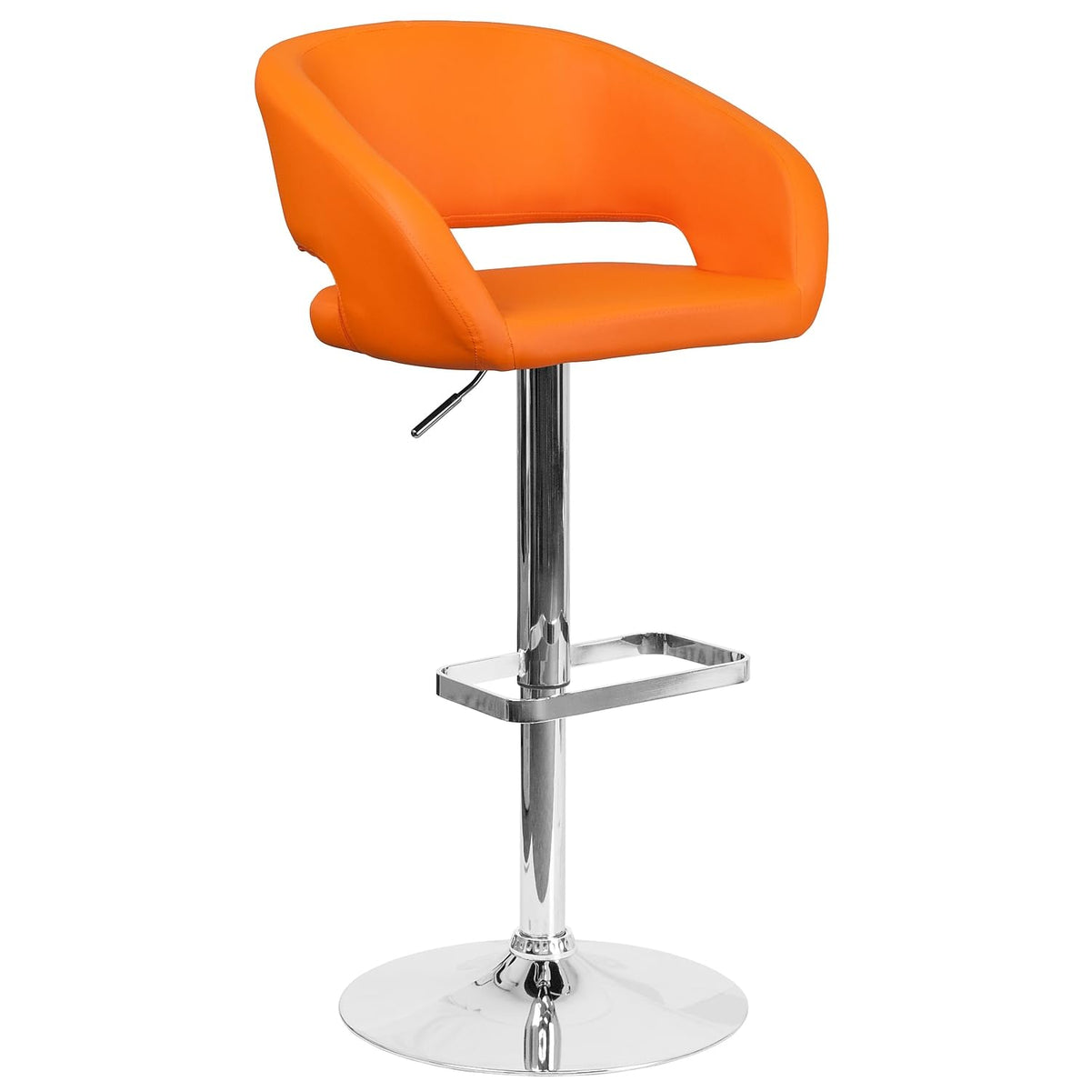 Flash Furniture Erik Comfortable & Stylish Contemporary Barstool with Rounded Mid-Back and Foot Rest, Adjustable Height - Orange Vinyl with Chrome Base