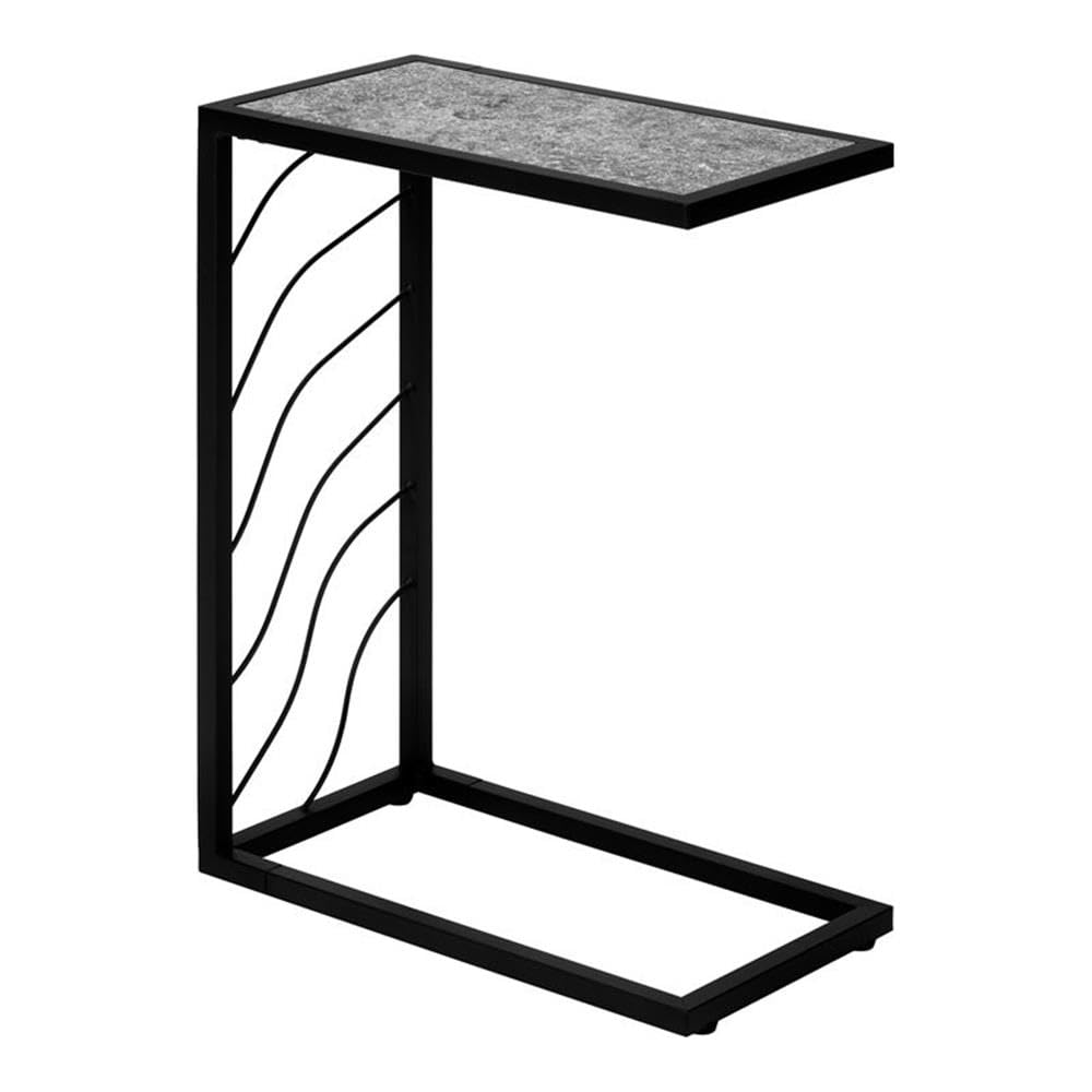 Monarch Specialties 3301 Accent Table, C-shaped, End, Side, Snack, Living Room, Bedroom, Laminate, Contemporary, Modern Table-25 H/Grey Stone-Look/Black Metal, 10.25' L x 18.25' W x 25.25' H