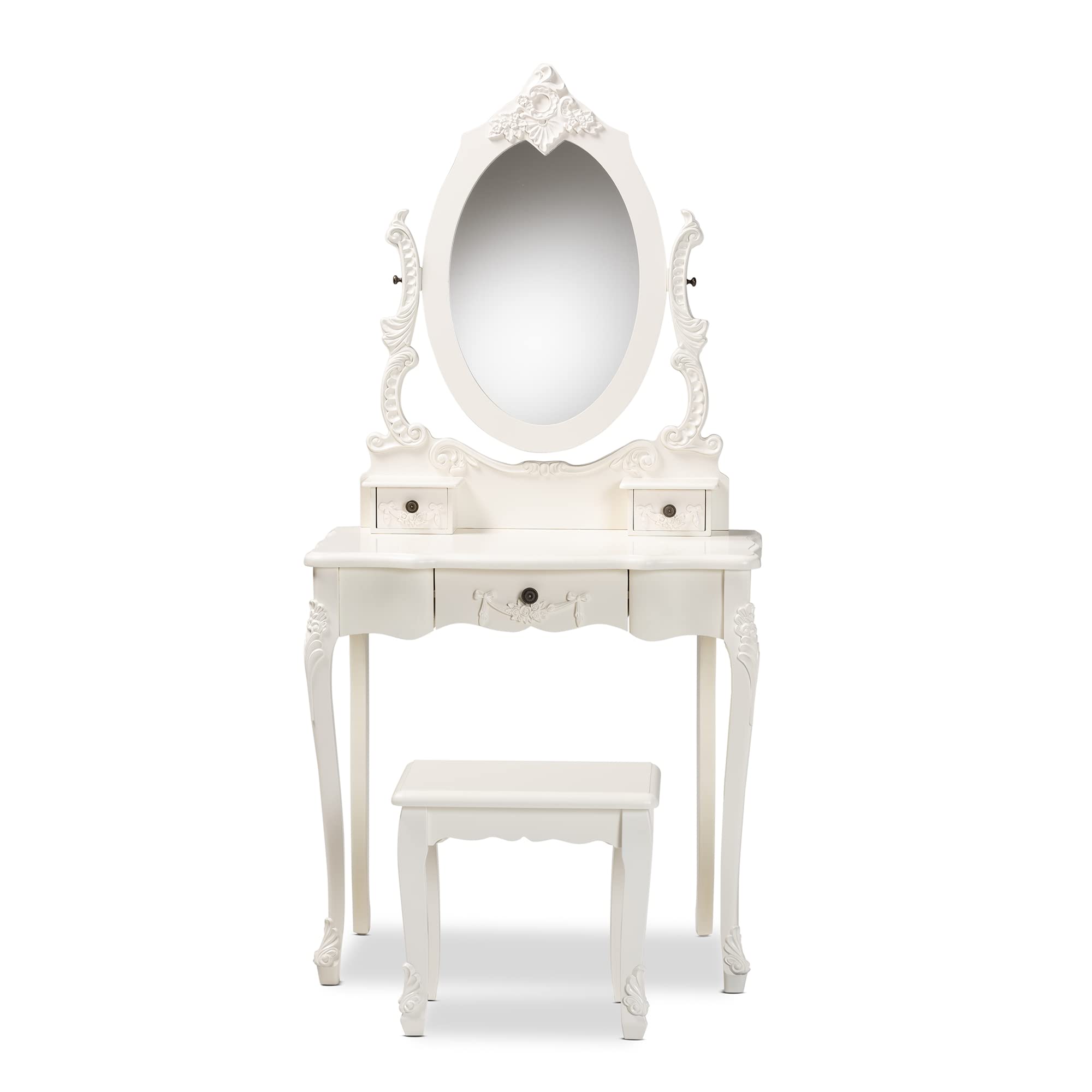 Baxton Studio Macsen Classic and Traditional White Finished Wood 2-Piece Vanity Set with Adjustable Mirror