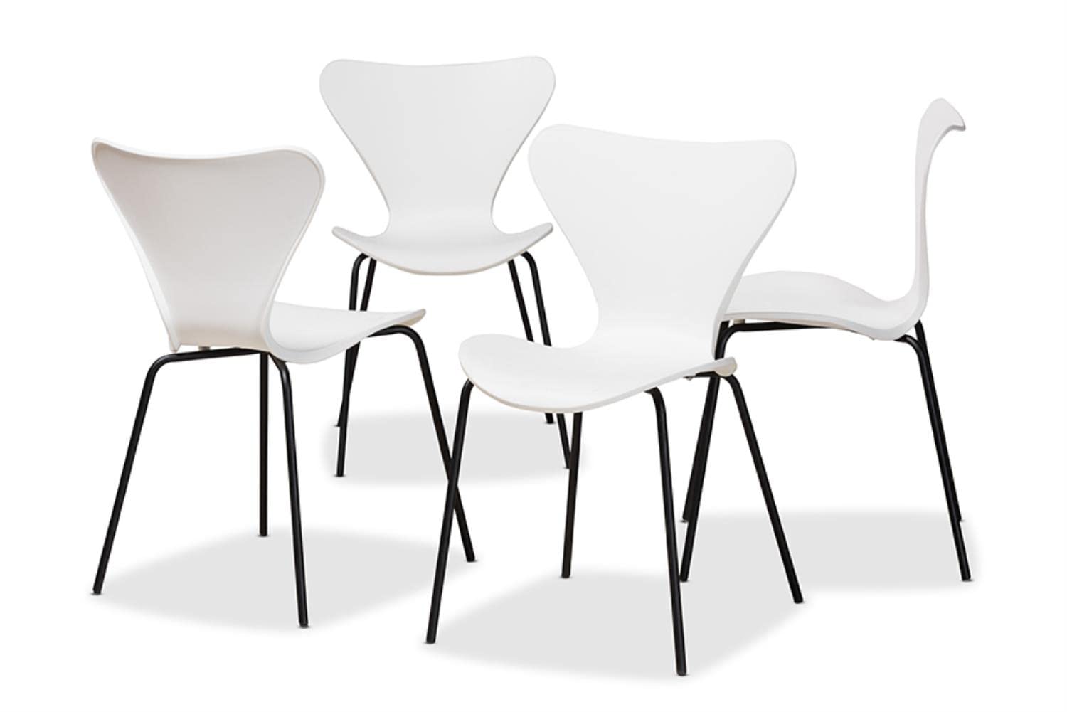 Baxton Studio Jaden Modern and Contemporary White Plastic and Black Metal 4-Piece Dining Chair Set