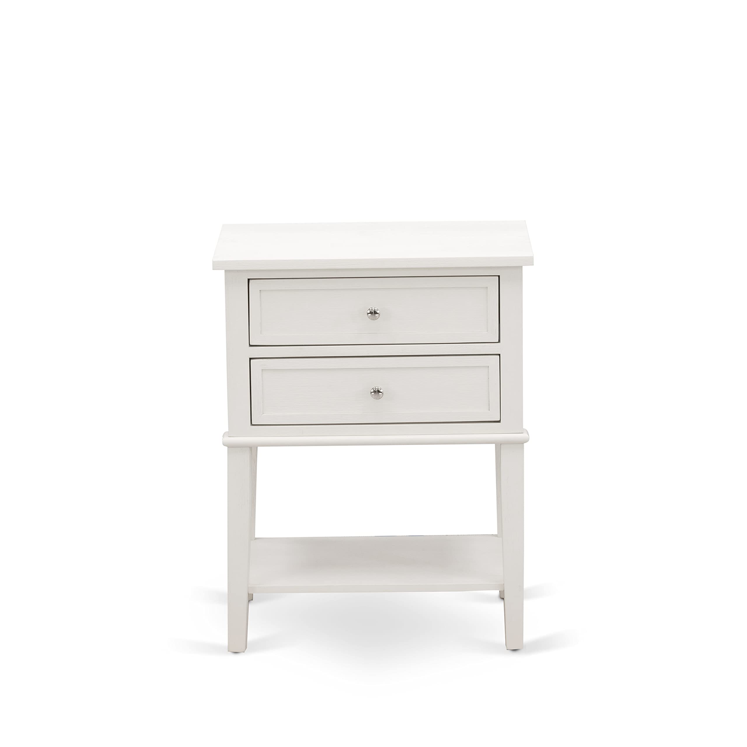 East West Furniture KD16F-1VL0C 2 Piece Wood Bedroom Set-1 Full Bed Dark Khaki Linen Fabric Padded and Button Tufted Headboard with 1 Night Stands-Wire Brushed Butter Cream Finish Nightstand